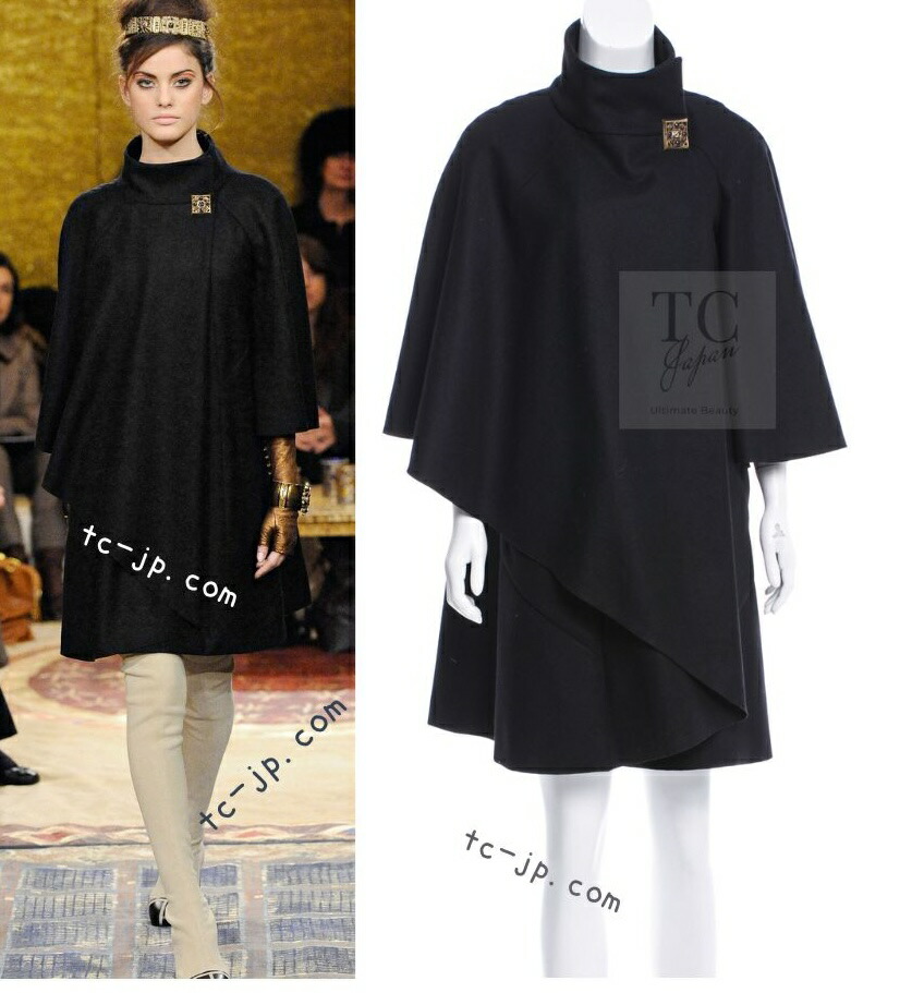 [中古] シャネル 厚地の外套 CHANEL 黒いこと 照明ランプ色つや 羊毛 カシミール グリポワ 貴石 名取り草 幽客通い路 カールラガーフェルド 90万 超美品 38