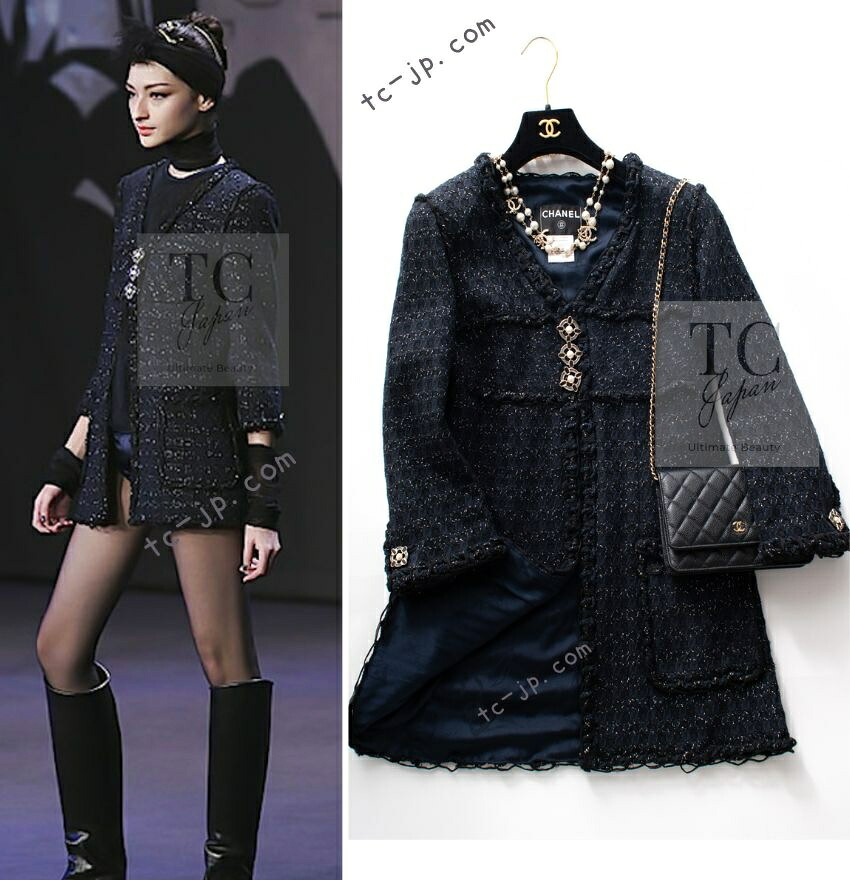 [中古] シャネル ジャケット CHANEL ブラック ネイビー メタリック コットン ツイード カールラガーフェルド 最高峰メティエダール 超美品 36｜TC-Japan 店