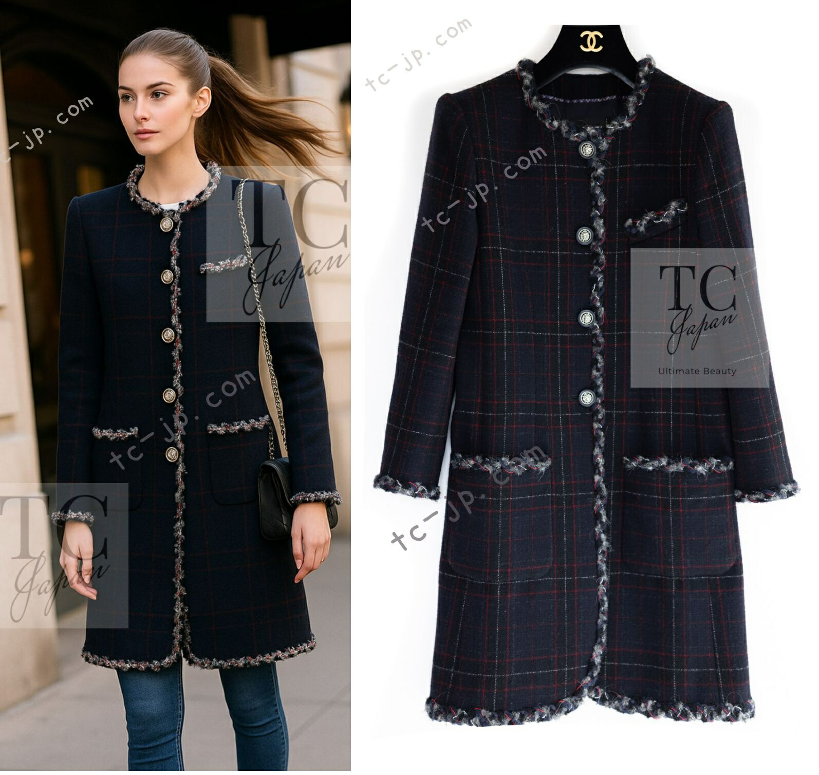 [中古] シャネル 厚地の外套 CHANEL 143万 黒いこと 照合のしるし 羊毛 カシミール 否色つや 上衣 長い巻き毛・ラガーフェルド 超美品 36 メティエダール最高峰