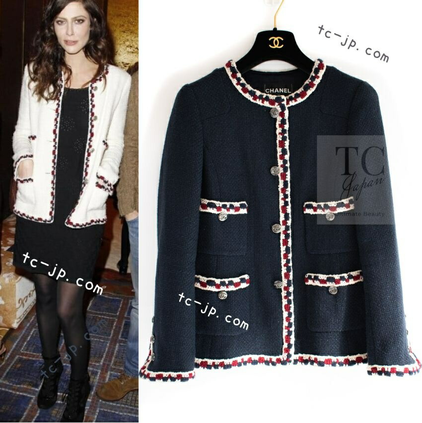 [中古] シャネル 上衣 CHANEL 米国海軍 クロシェット ブレイド 切り調える 綿織物 長い巻き毛・ラガーフェルド細工物 価値高いレア 超美品 36 38