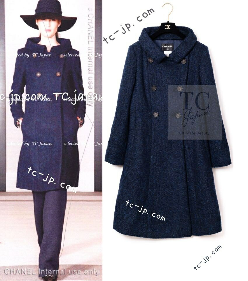 [中古] シャネル 厚地の外套 CHANEL 83万 米国海軍 羊毛 アルパカ CC ココ ロゴタイプ名取り草 照明ランプ色つや ダブル 長い巻き毛・ラガーフェルド 超美品 40