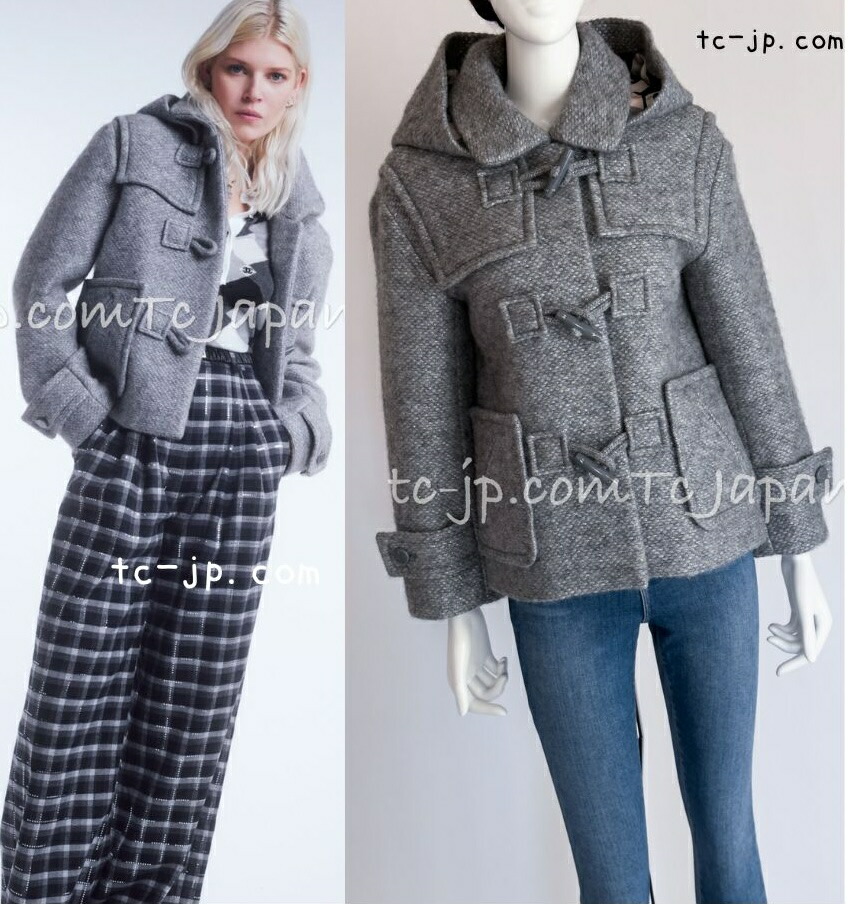 [中古] シシャネル コート CHANEL 93万 グレー シルバー ウール アルパカ 軽い！ふわっふわ ブルゾン ダッフル ジャケット 超美品 36 38 42 44 46