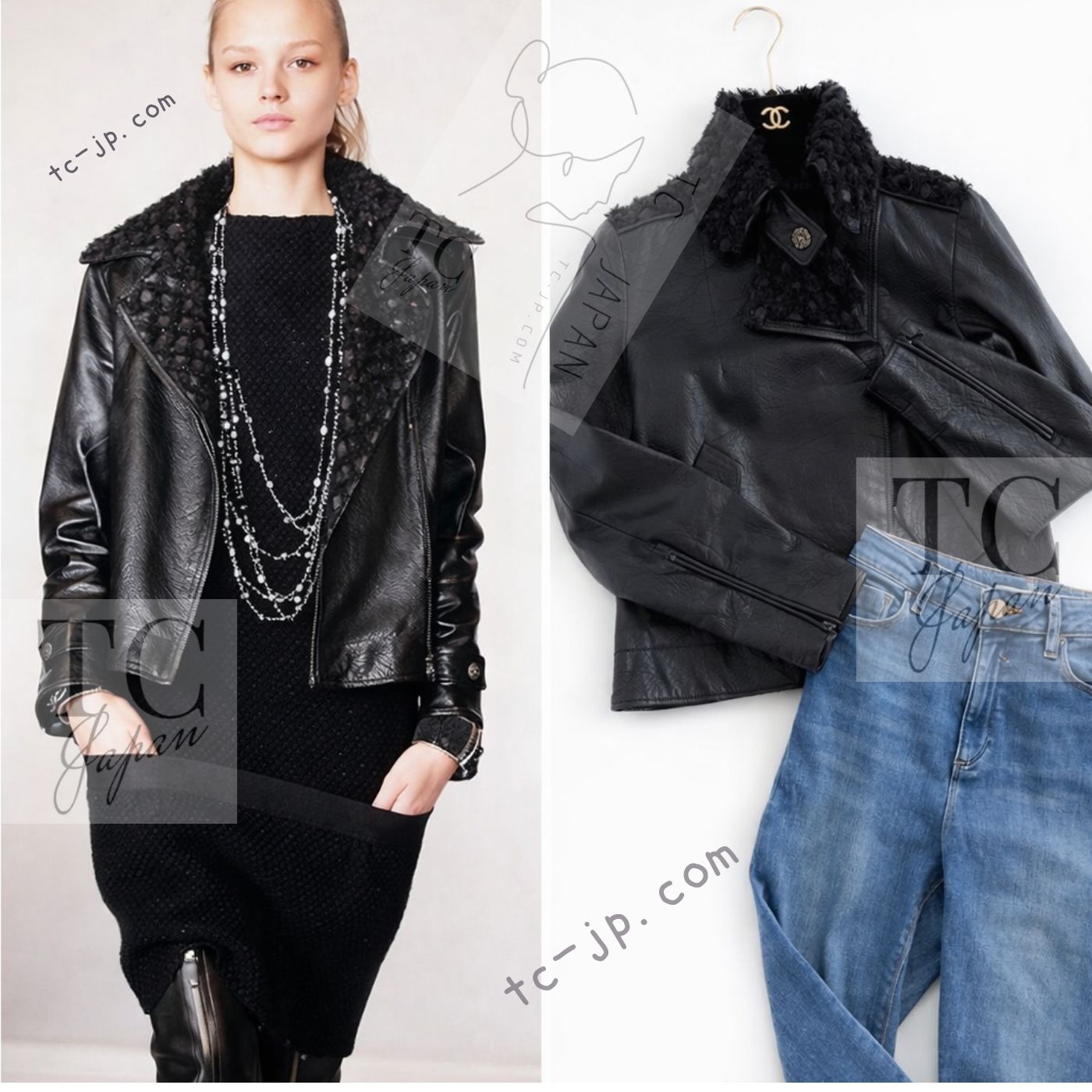 [中古] シャネル 上衣 CHANEL 黒いこと 自動自転車 子ヒツジ人はだ なめし革 133万 長い巻き毛・ラガーフェルド 価値高い 超美品 34 36 38 40 42