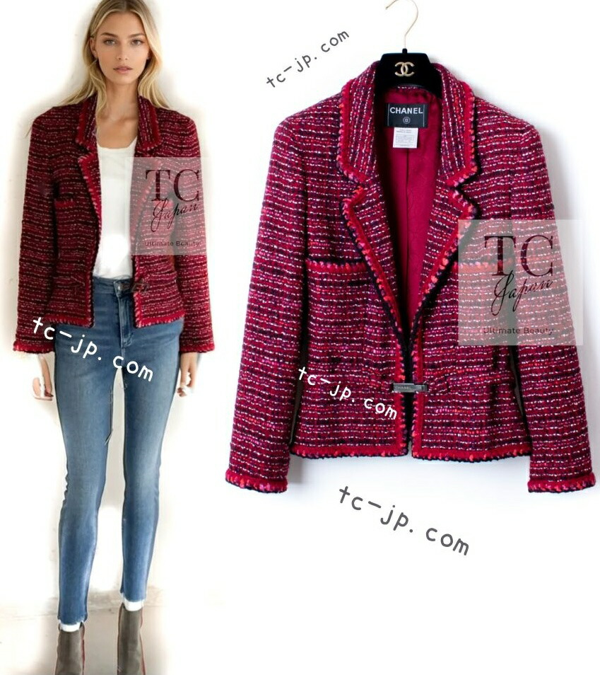 [中古] シャネル ジャケット CHANEL 47万 レッド ピンク ウール ツイード カール・ラガーフェルド作品 ヴィンテージ 貴重 38 40｜TC-Japan 店 114,950円