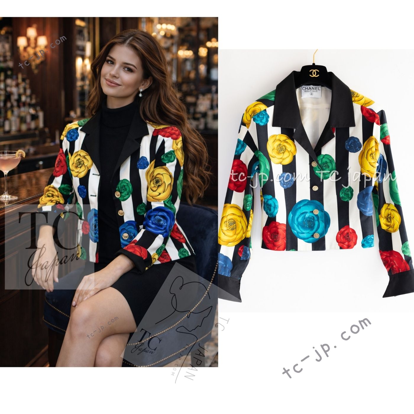 [中古] シャネル ジャケット CHANEL 貴重 ヴィンテージ ブラック カメリア サマー コットン シャツ カールラガーフェルド 限定 貴重 36 38