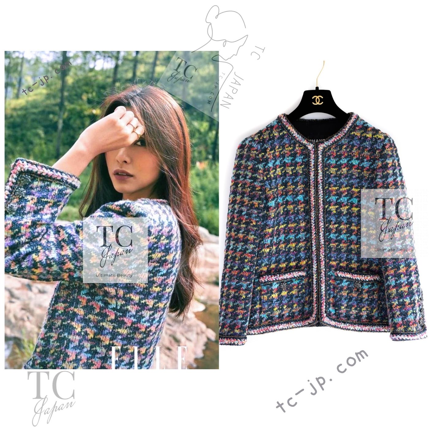 [中古] シャネル 上衣 CHANEL 20PF 2020 マルチ色つや 最高峰幽客通い路 ブレイド 刈り込み 地絹 羊毛 ツィード 超美品 滅多に無い大きさ 46 48