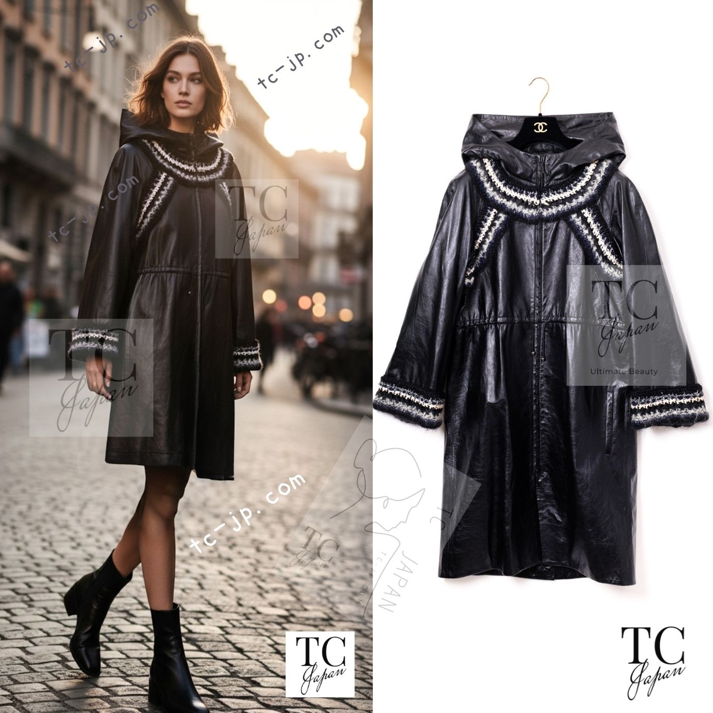 [中古] シャネル 厚地の外套 CHANEL 黒いこと 子ヒツジ なめし革 黒 ブレイド 刈り込み カールラガーフェルド もの柔らか向こう見ず 動き分かりやすい 押さえる品レア 超美品 38 40