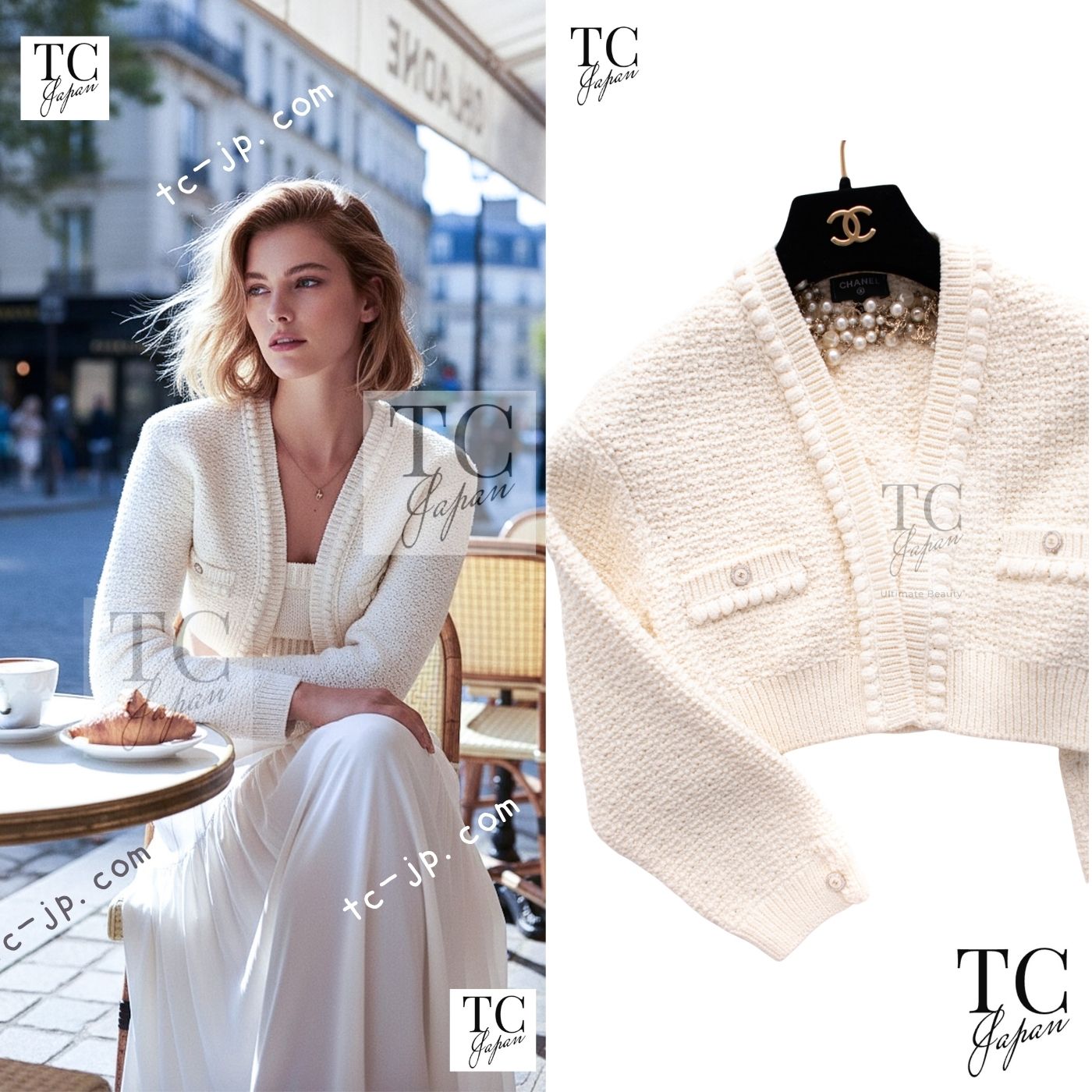 [中古] シャネル カーディガン CHANEL 超美品 アイボリー 生成 コットン サマー春夏 ニット CCボタン クリステンスチュワート ほぼ未使用 34 36