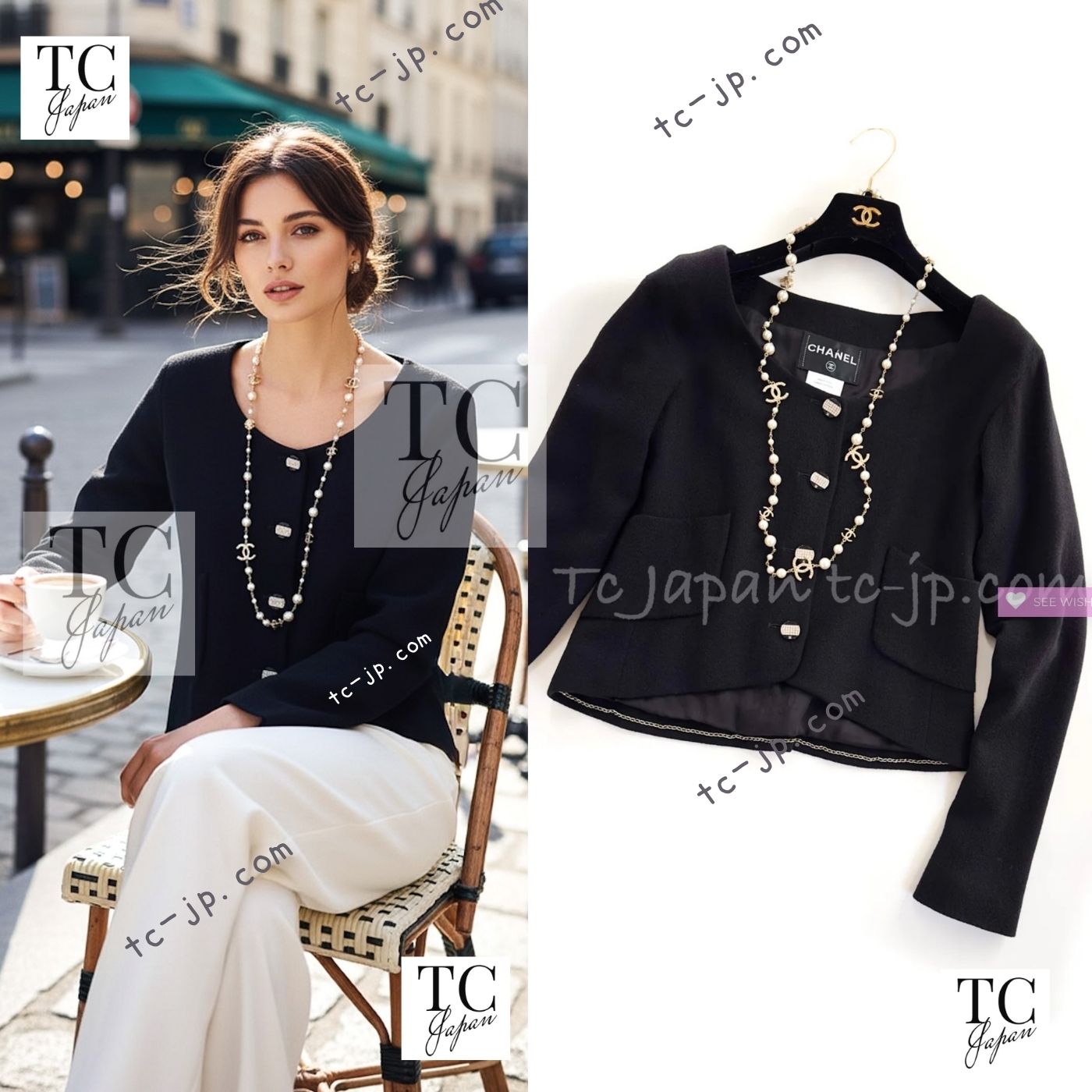 [中古] シャネル ジャケット CHANEL 66万 ブラック ウール100% 襟なし ラインストーン ボタン カール・ラガーフェルド 超美品 36 38