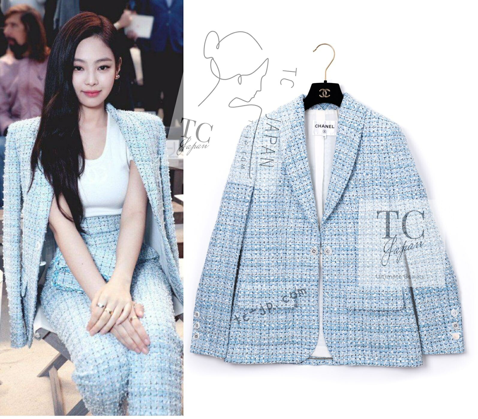 [中古] シャネル 上衣 CHANEL ともし火 青み ラ パウザ 名取り草 ツィード 長い巻き毛・ラガーフェルド 超美品 38