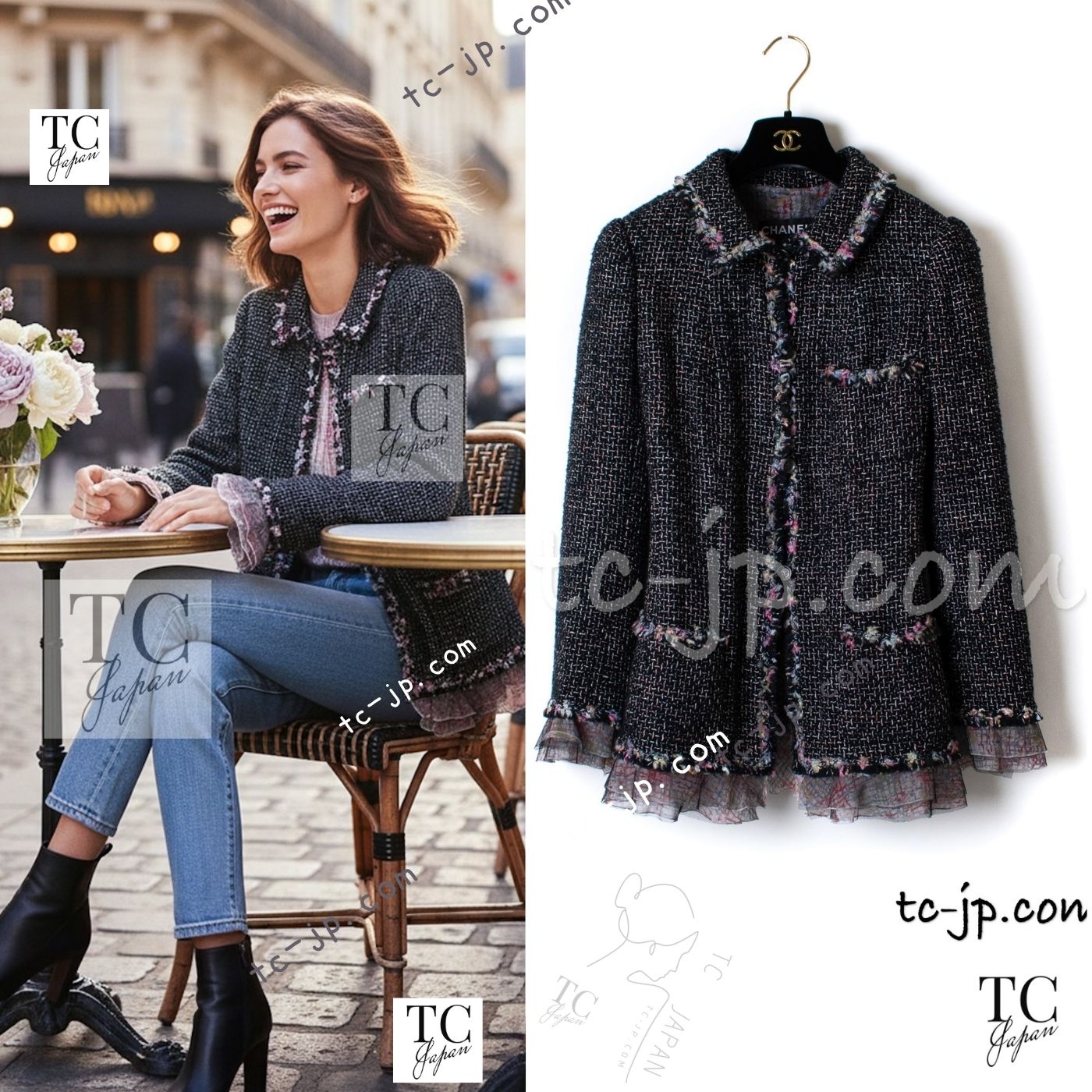 [中古] シャネル ジャケット CHANEL NY 限定 90万 57番街 ニューヨーク シルク ウール フリル ツイード カール・ラガーフェルド 超美品 36 38 40