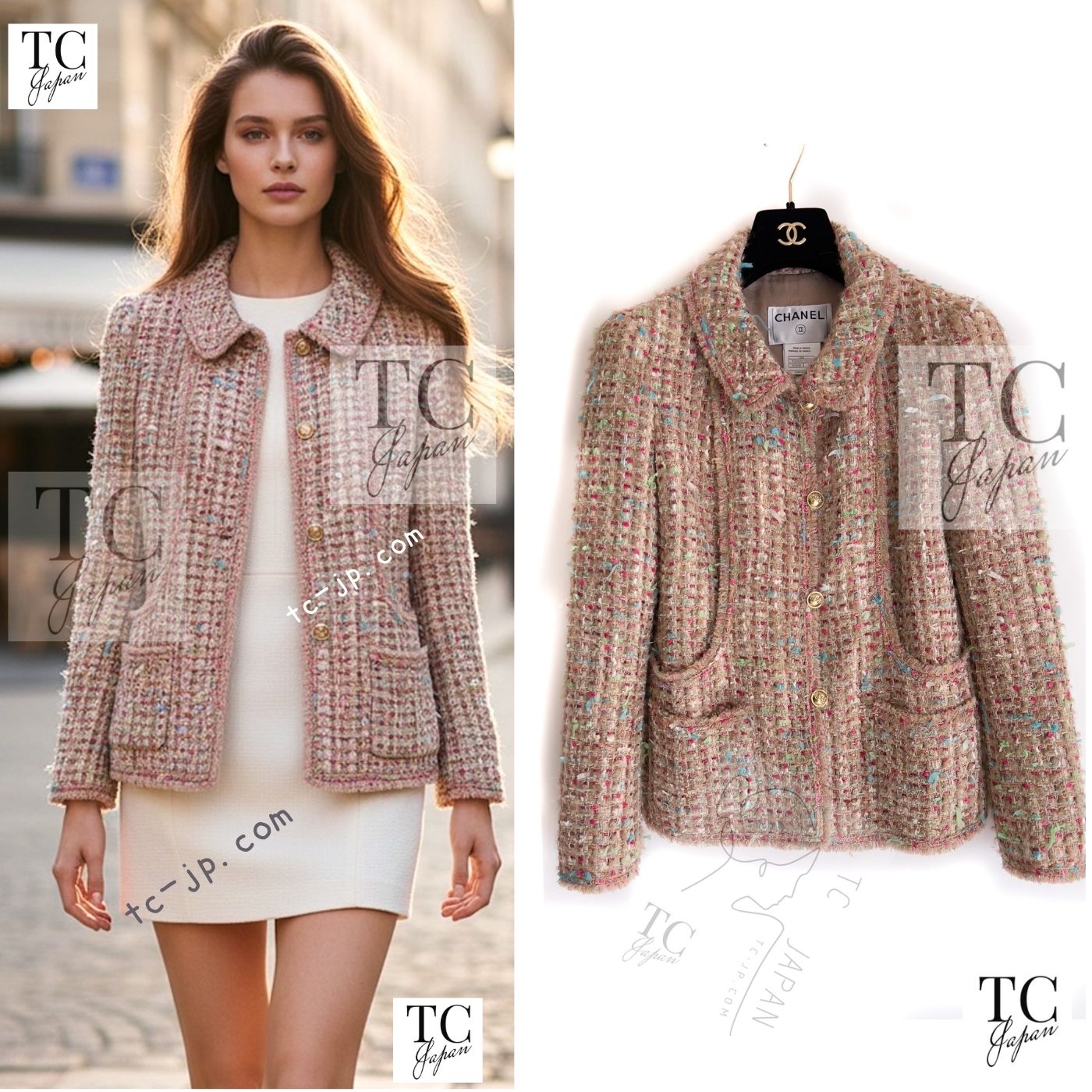 [中古] シャネル ジャケット CHANEL ベージュ マルチカラー ルサージュ ツイード ゴールド CC ボタン カール・ラガーフェルド 人気 超美品 38｜TC-Japan 店 153,450円