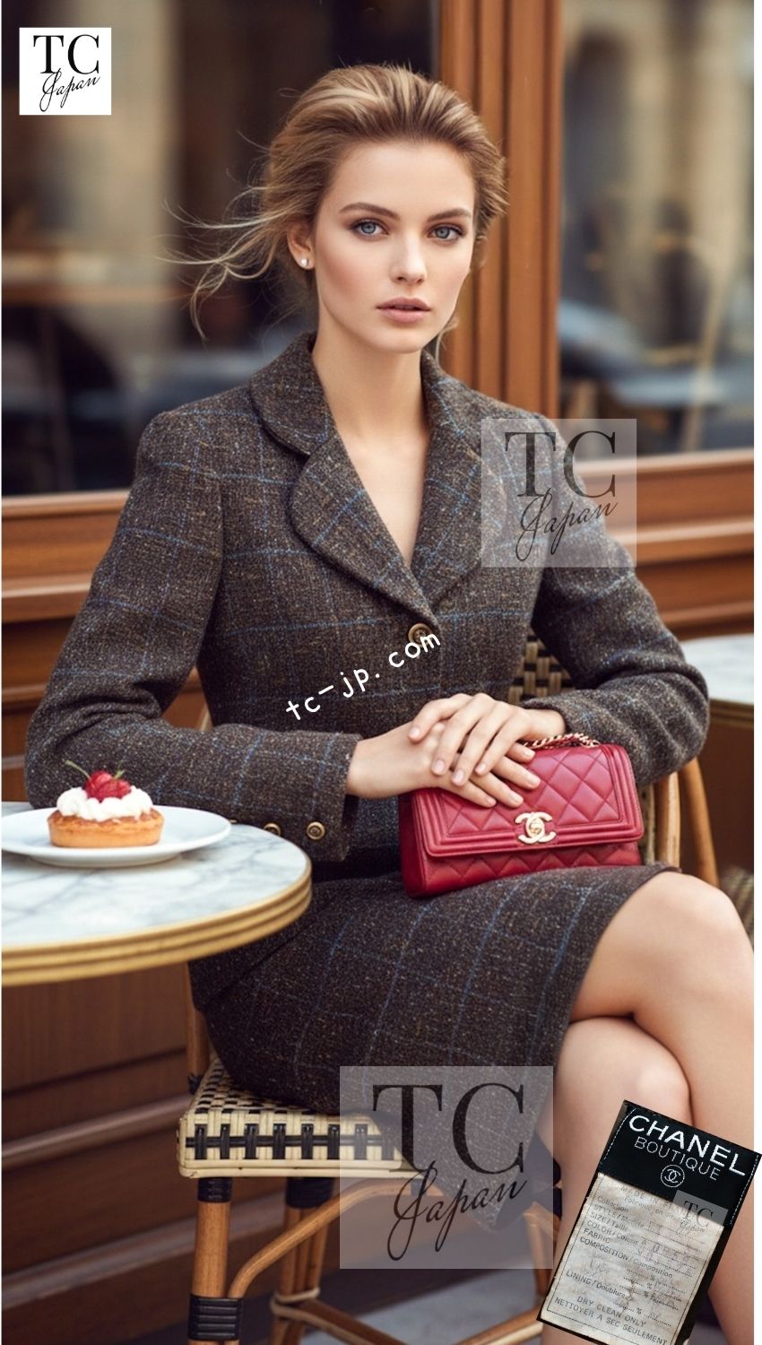 [中古] シャネル ジャケット スーツ CHANEL ヴィンテージ ブラウン ウール CCロゴボタン ツイード ブレザー スカート 貴重 超美品 38｜TC-Japan 店 191,950円