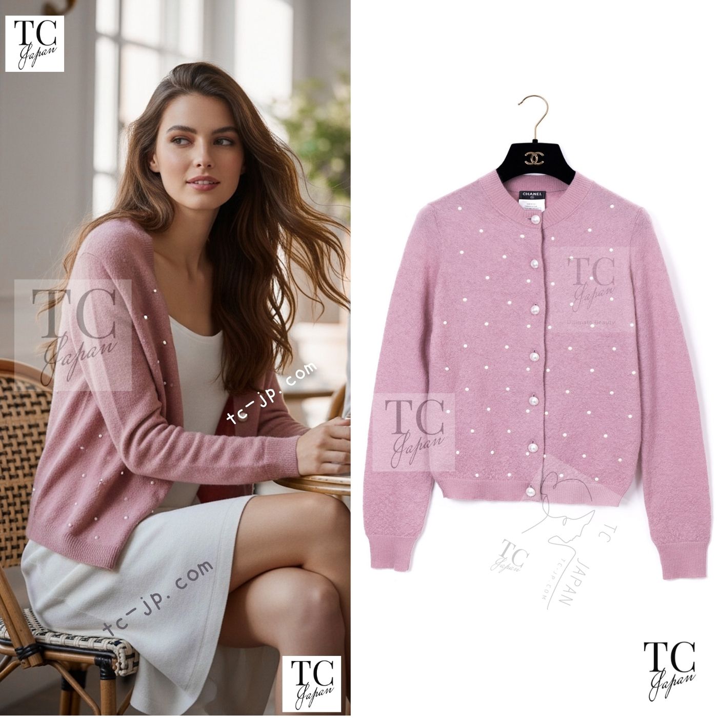 [中古] シャネル カーディガン CHANEL ピンク CC ココボタン モヘア カシミヤ ニット カール・ラガーフェルド 超美品 34 38