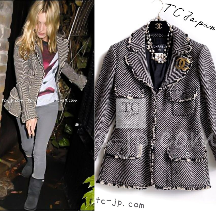 [中古] シャネル ジャケット CHANEL ブラック シェベロン ウール ツイード ケイトモス カール・ラガーフェルド作品 【9号/M】貴重 レア 超美品 38｜TC-Japan 店