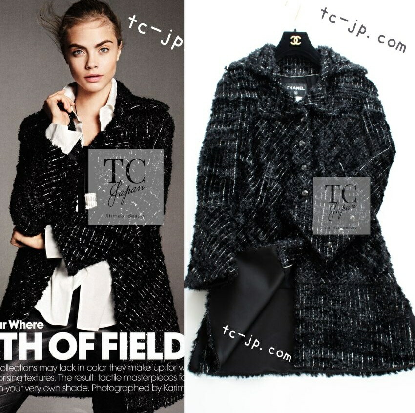 [中古] シャネル 厚地の外套 CHANEL 黒いこと メタリック ツィード 長い巻き毛・ラガーフェルド 76万 模範例着付ける 価値高い 超美品 定期刊行物掲げる 34 36