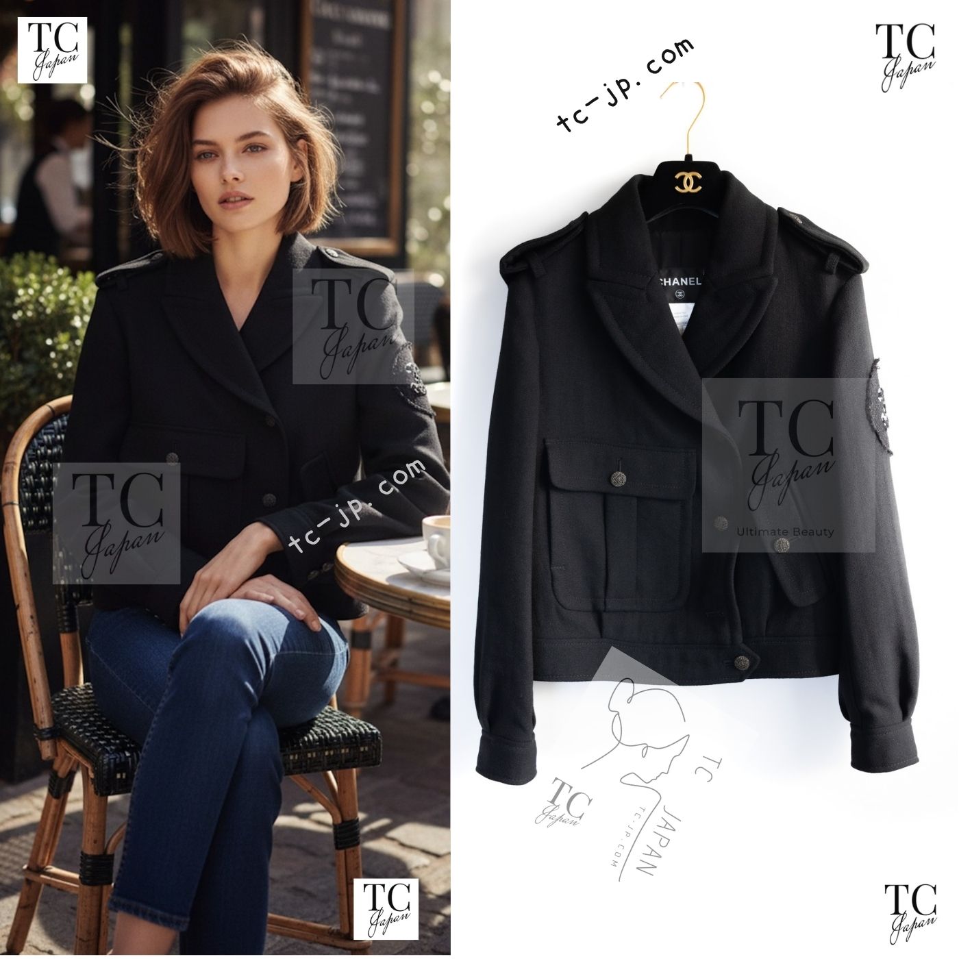 [中古] シャネル 上衣 上衣 CHANEL 黒いこと CC ロゴタイプ ライダース 腕 CCロゴタイプアップリケ 超美品 34 36 38 40