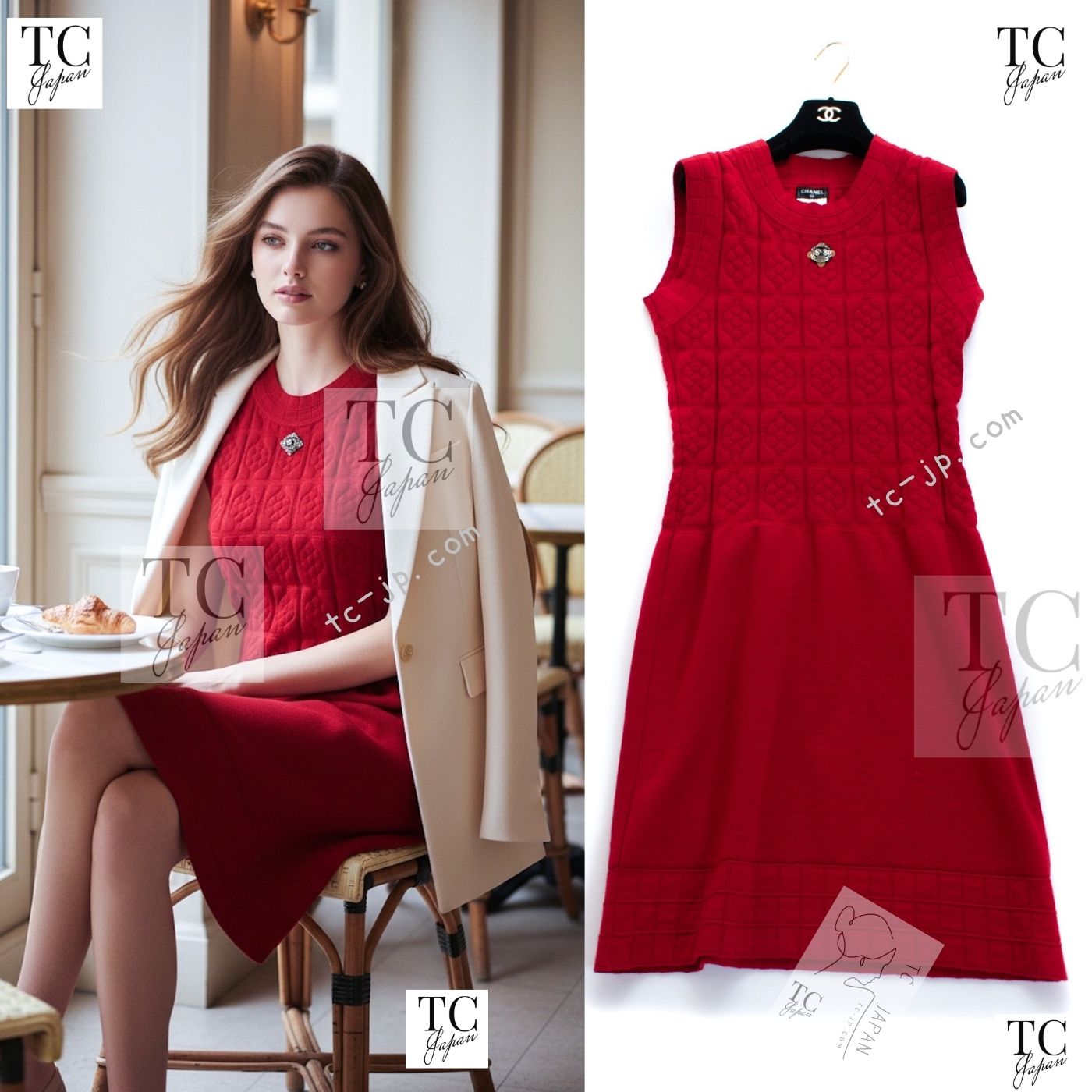 [中古] シャネル ワンピース CHANEL レッド ウール カシミヤ ニット 36万 カール・ラガーフェルド 超美品 38｜TC-Japan 店