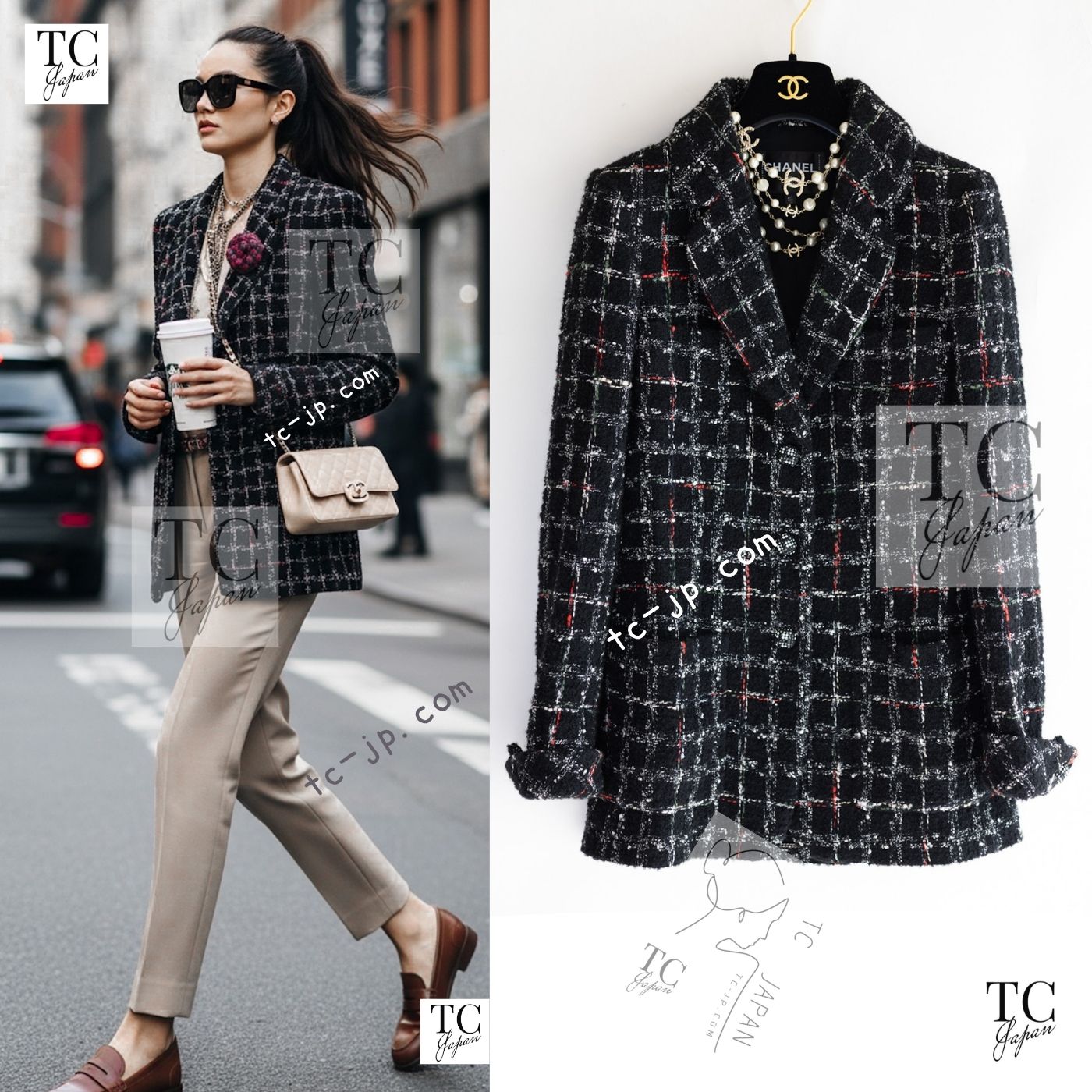 [中古] シャネル 上衣 CHANEL 22A 黒いこと マルチ色合い 綿織物 羊毛 生産ライン石ころ 名取り草 ツィード 95万 超美品 40