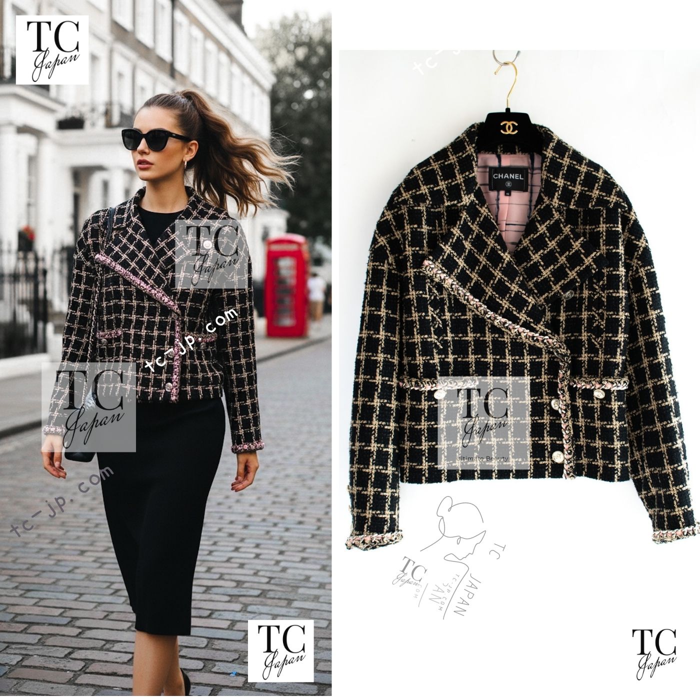 [中古] シャネル 上衣 CHANEL 2021 黒いこと ベージュ 地絹 綿織物 ツィード しろがね色 チェーン店 No.5 名取り草 99万 超美品 38 42 44