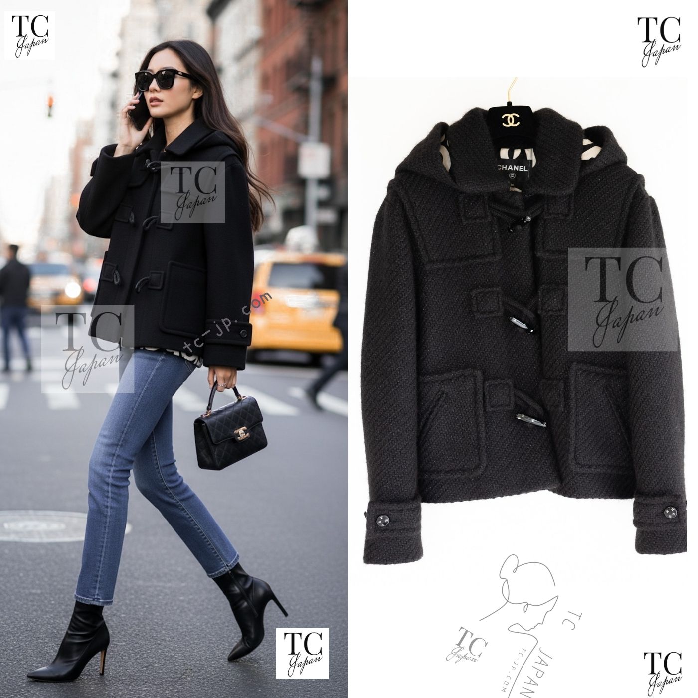 [中古] シャネル 厚地の外套 CHANEL 21B 2021 93万 黒いこと 羊毛 アルパカ たわい無い！ふわっふわ 上衣 ダッフル 上衣 超美品 34 36 38 40