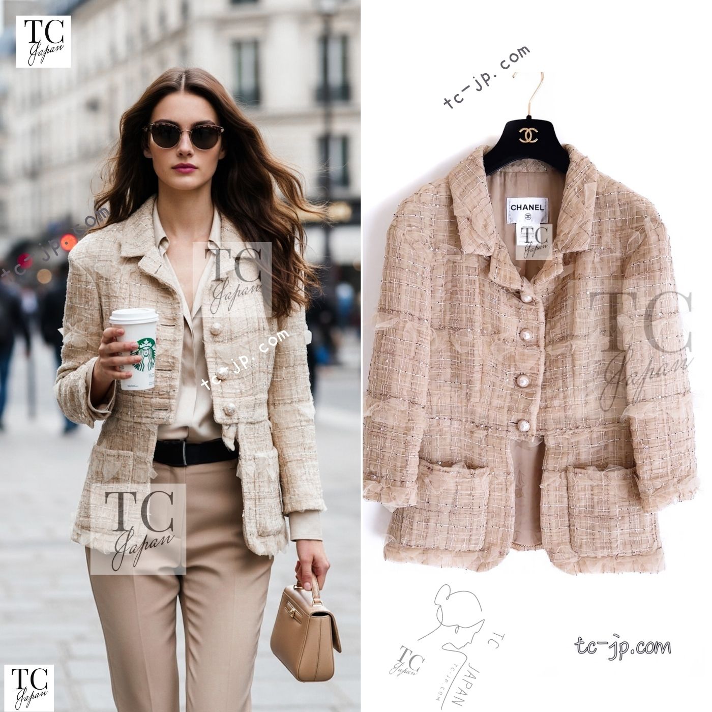 [中古] シャネル 上衣 CHANEL 200万 駱駝 ベージュ オーガンディー 長い巻き毛・ラガーフェルド 幽客通い路御出まし 超美品 36 42 44