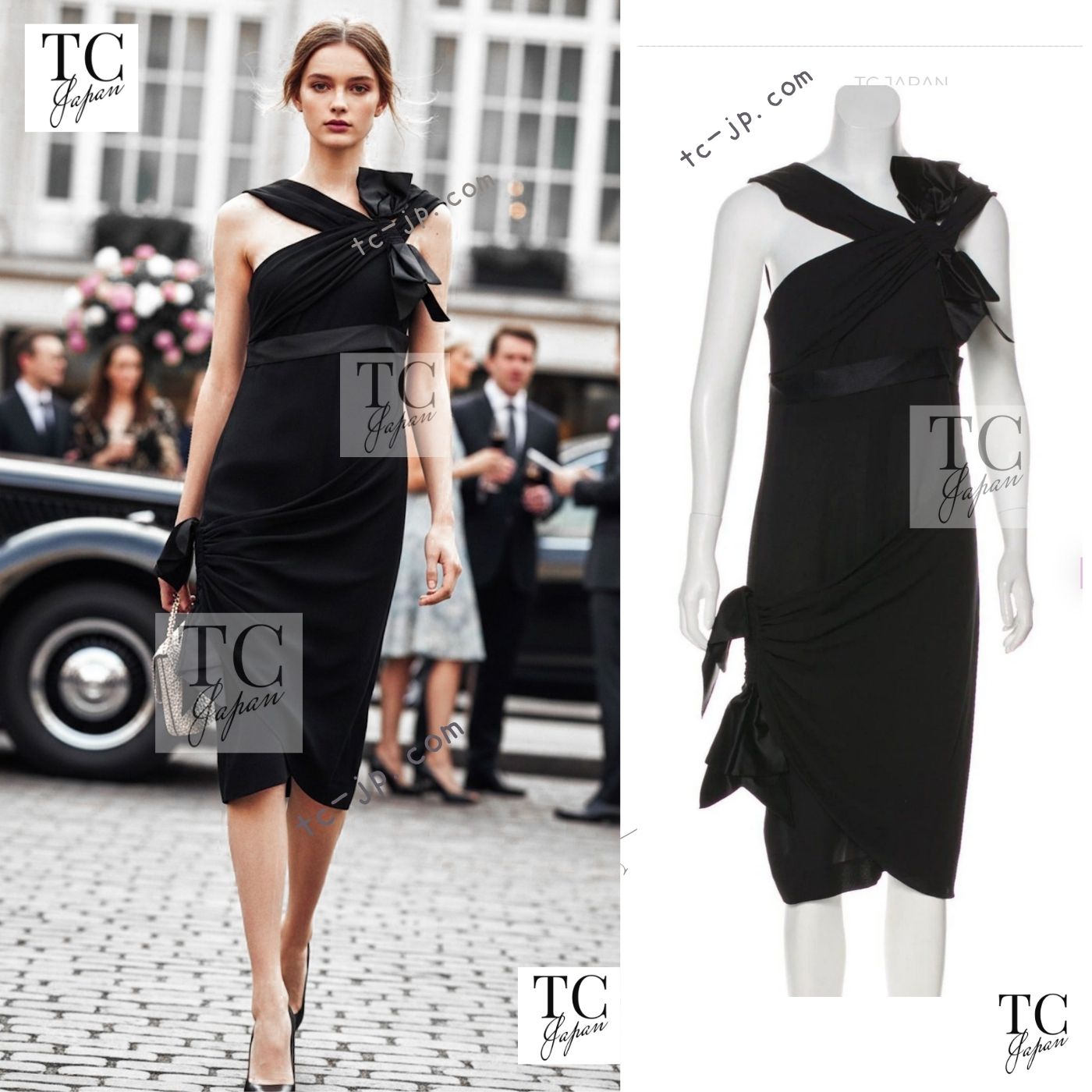 [中古] シャネル お召しもの 衣装 CHANEL キャメロンディアス着 シュロの葉飾りつけ 黒 黒いこと 絹地 カクテル 長い巻き毛・ラガーフェルド 美品 34