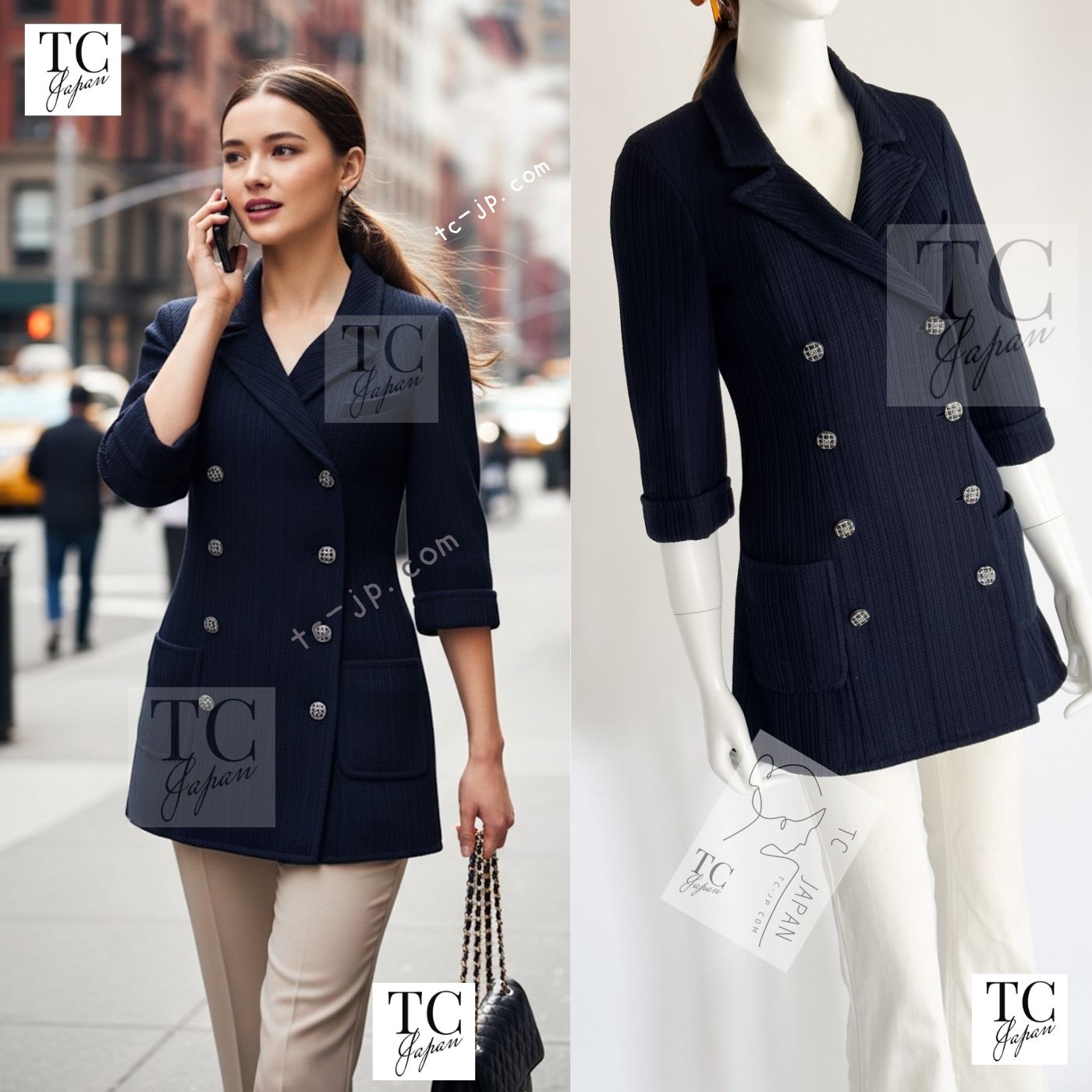 [中古] シャネル 上衣 CHANEL 米国海軍 ダブル 綿織物 CC ココボタン 長い巻き毛・ラガーフェルド 七分袖 価値高い 超美品 36