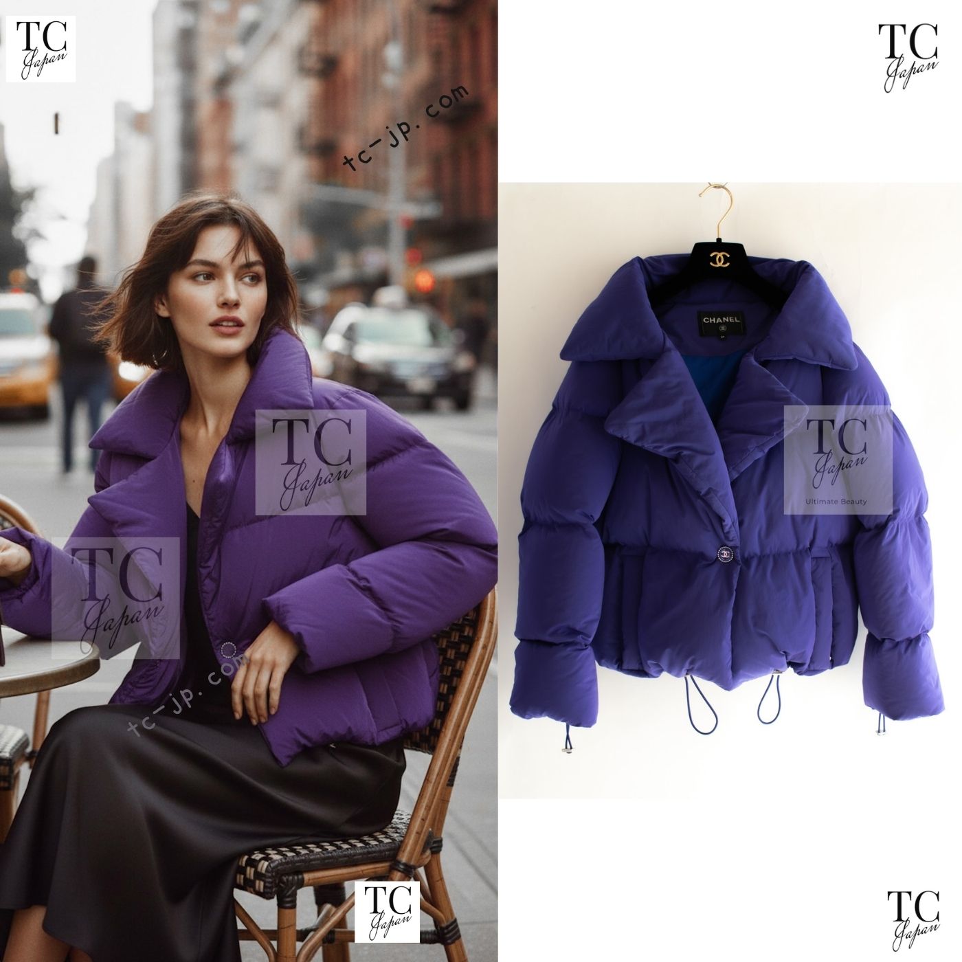 [中古] シャネル 落ち込む 上衣 CHANEL  相撲取り草 パープル 厚地の外套 長い巻き毛・ラガーフェルド 価値高い 超美品 36 38
