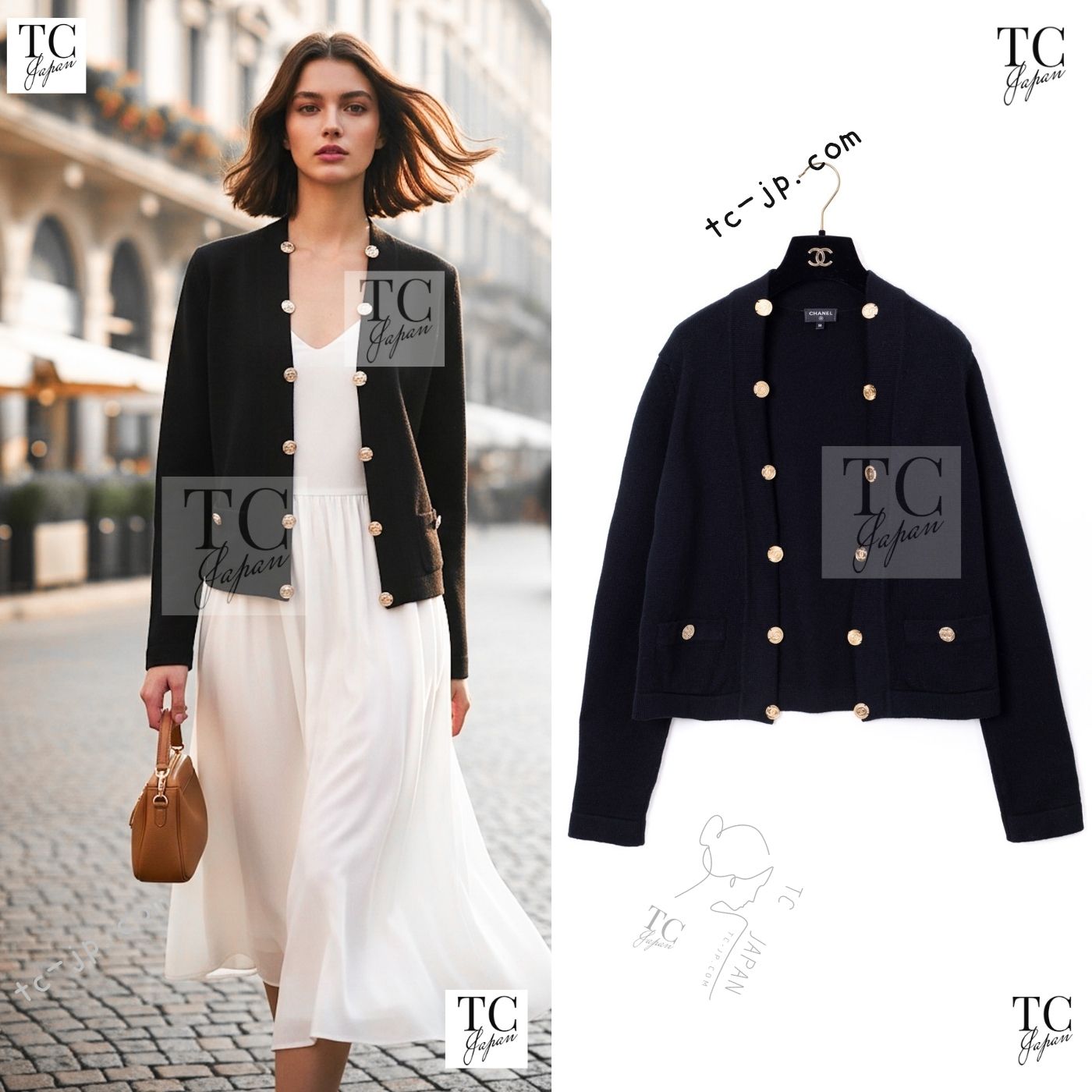 [中古] シャネル ジレー CHANEL 黒いこと ゴールド CC 名取り草 カシミール 100% 編み物 晴れ晴れしい いっぱい ココボタン 超美品 36