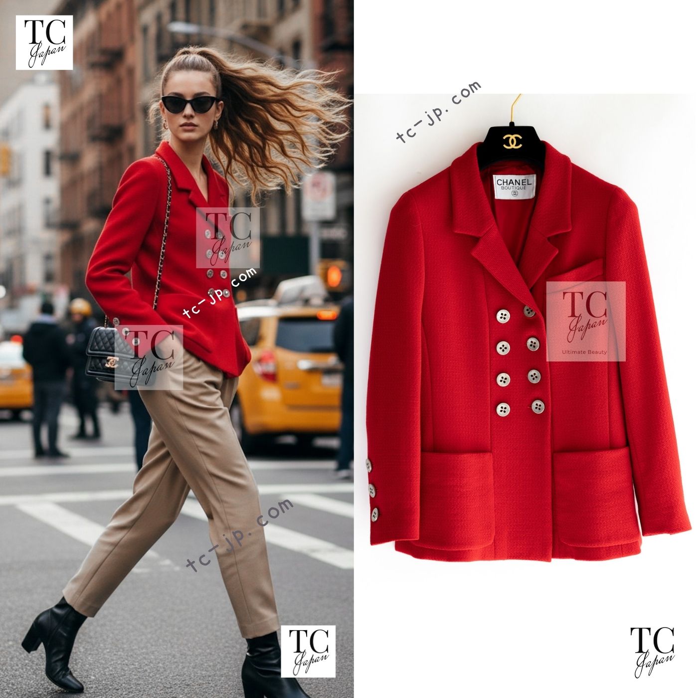 [中古] シャネル 上衣 CHANEL 90s ヴィンテージ 赤いこと CC ダブル しろがね色 名取り草 長い巻き毛・ラガーフェルド 34 36