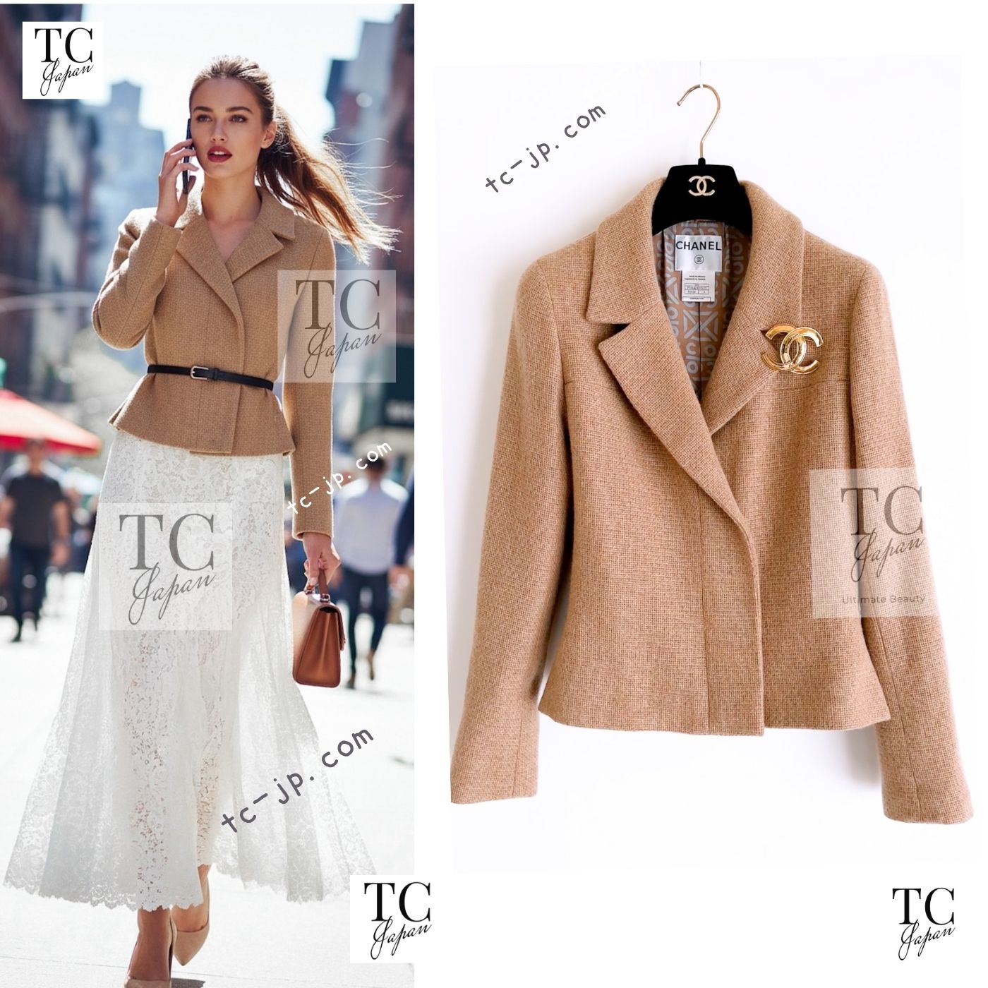 [中古] シャネル 上衣 CHANEL 駱駝 カシミヤ 100% ファスナー 幽客通い路御出まし 長い巻き毛・ラガーフェルド ヴィンテージ 55万 超美品 36 38