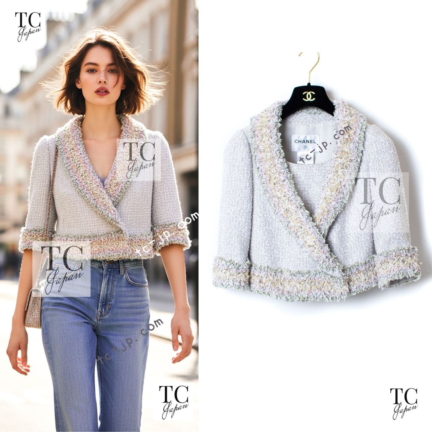 [中古] シャネル 上衣 トップス 仕掛ける CHANEL ベルサイユ マルチ色つや フリンジ ツィード 長い巻き毛・ラガーフェルド 36
