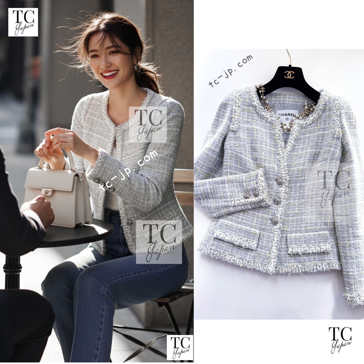 [中古] シャネル 上衣 CHANEL 点火装置 薄墨色 ペパーミント 綿織物 羊毛 春夏 炎節 ツィード 長い巻き毛 ラガーフェルド もの言う花押し出し 価値高い 超美品 42
