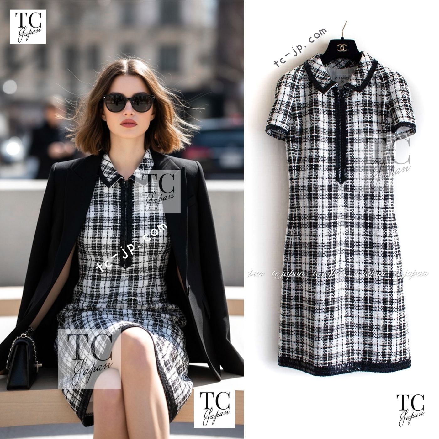 [中古] シャネル 衣裳 CHANEL 象牙色 黒いこと 綿織物 絹地 ツィード 長い巻き毛・ラガーフェルド 目ぼしい 超美品 38