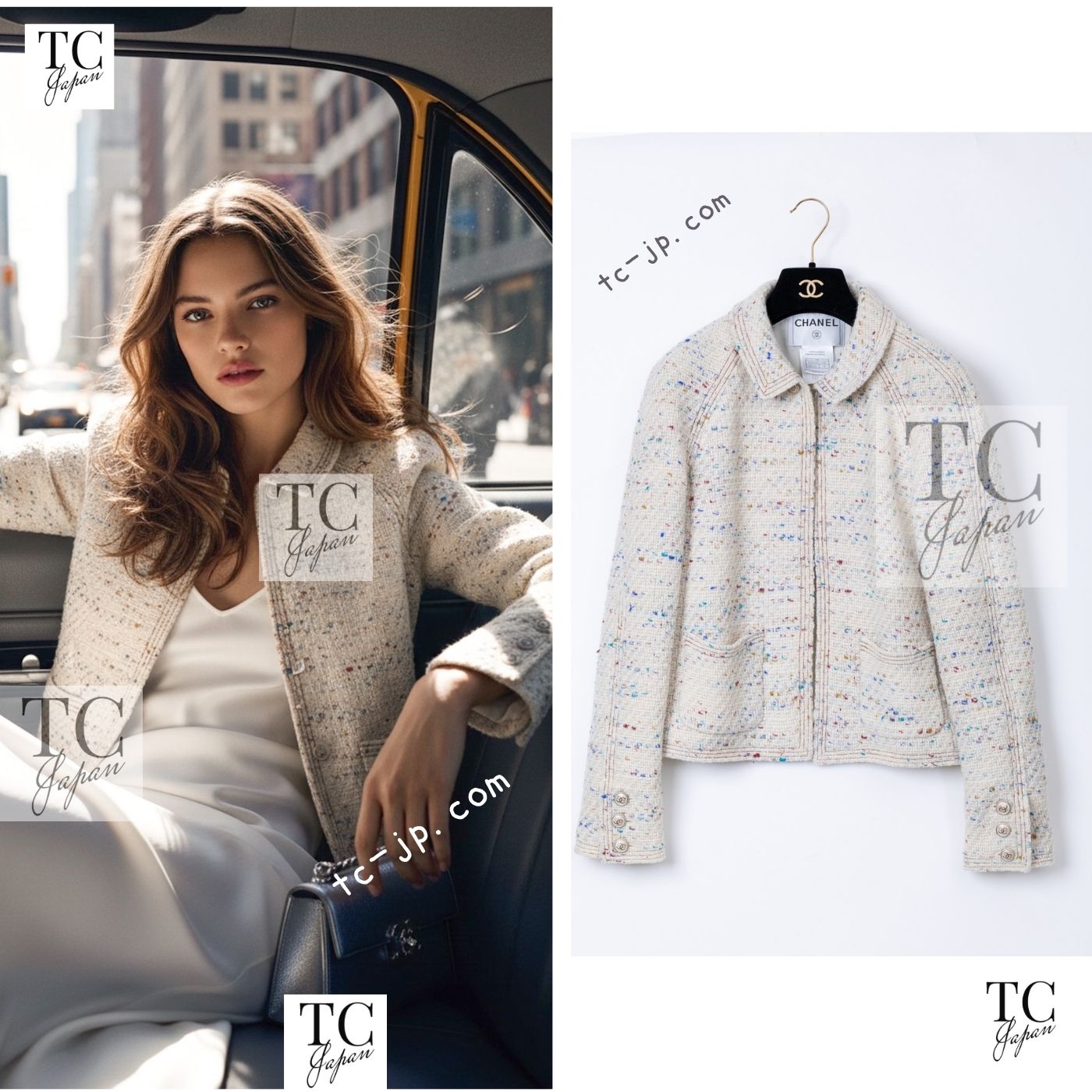 [中古] シャネル 上衣 CHANEL 象牙色 青み 交ぜ合わせる ツィード ココボタン 幽客通い路御出まし 長い巻き毛・ラガーフェルド 超美品 34 36