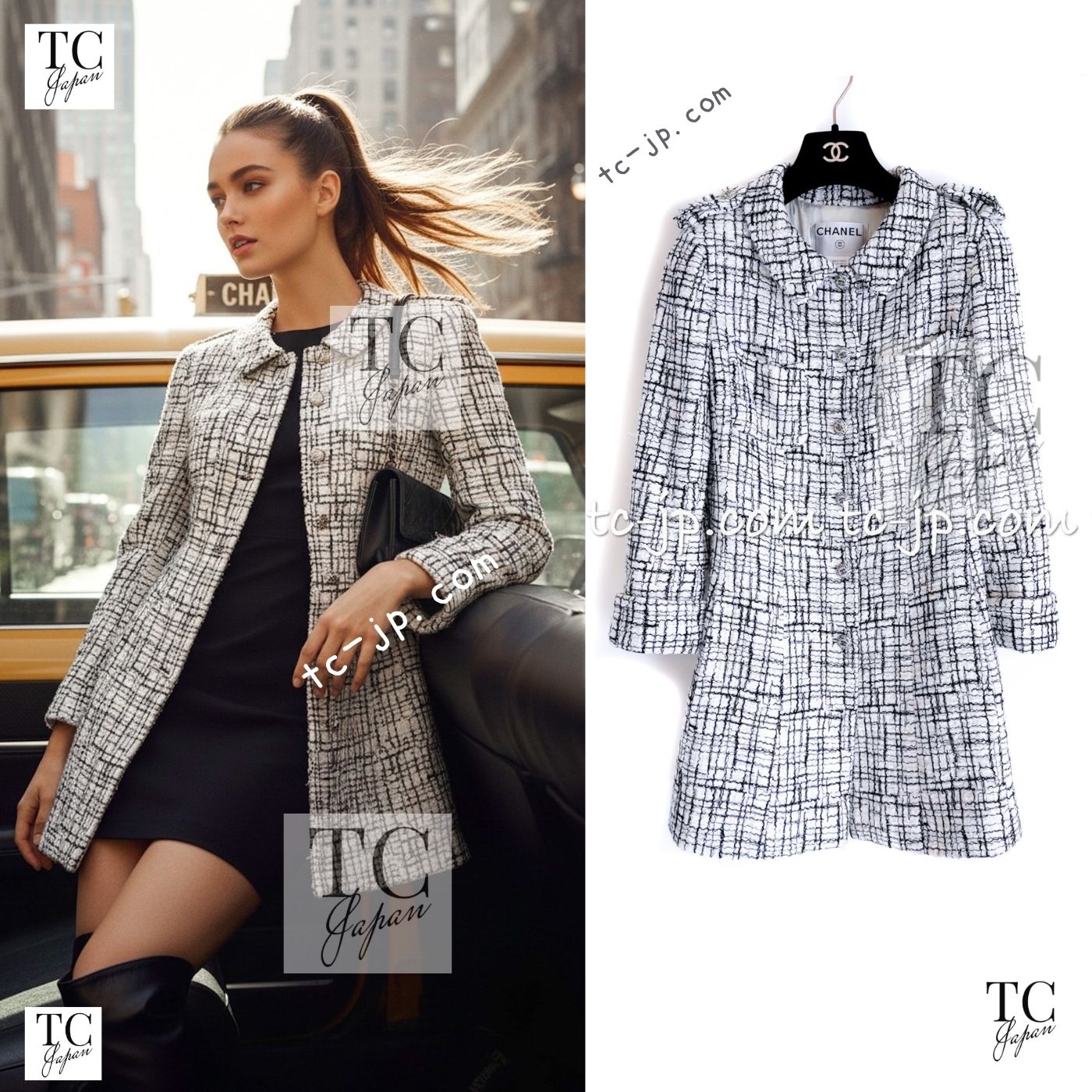 [中古] シャネル 上衣 厚地の外套 CHANEL 白いこと 黒いこと 綿織物 女役者リンジー・ローハン着 長い巻き毛・ラガーフェルド細工物 価値高い 38