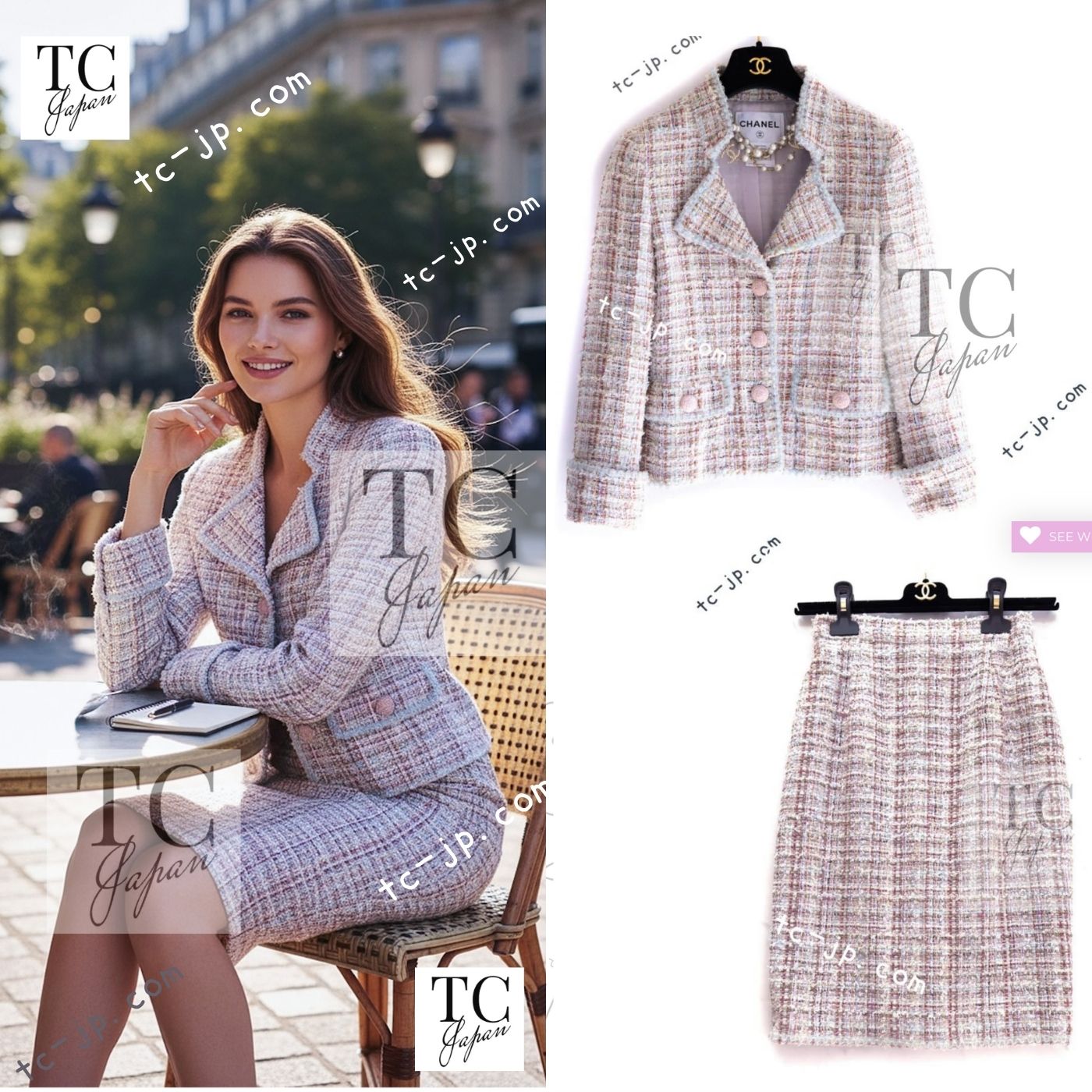 [中古] シャネル 上衣 背広 CHANEL ローズガーデン ルサージュ さくら色 スコート カメリア名取り草 一般受け 価値高い 超美品 34 36