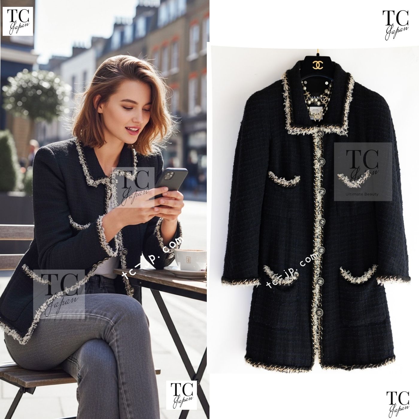 [中古] シャネル 厚地の外套 CHANEL 117万 押さえる版 黒いこと 濃紺色 ゴールド チェーン店 切り調える 上衣 長い巻き毛 ラガーフェルド細工物 超価値高い 36