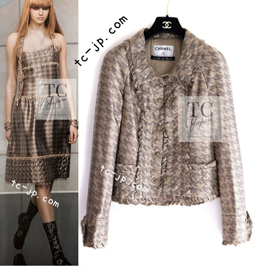 [中古] シャネル ジャケット CHANEL ベージュ ワッフル トリム シルク カール・ラガーフェルド 貴重 超美品 38｜TC-Japan 店