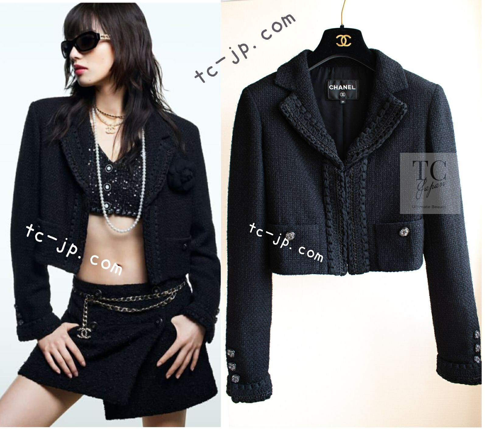[中古] シャネル ジャケット CHANEL 2022 リトル ブラック黒 サマー コットン ツイード 春夏 ランウェイ登場 小松菜奈さん 80万 超美品 34 36｜TC-Japan 店
