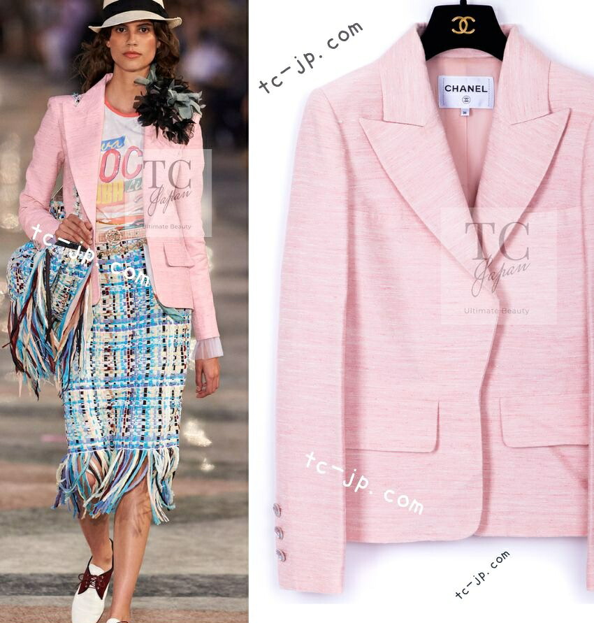 [中古] シャネル ジャケット CHANEL キューバ ピンク 春夏 サマー シルク 100% ココボタン ランウェイ登場 55万 カール・ラガーフェルド 36｜TC-Japan 店 103,950円
