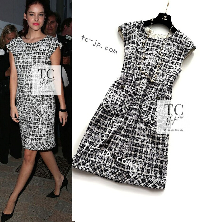 [中古] シャネル ワンピース CHANEL 50万 ホワイト ブラック グレー カメリア グリポワ宝石ボタン 貴重 ランウェイ登場 カール・ラガーフェルド 34｜TC-Japan 店