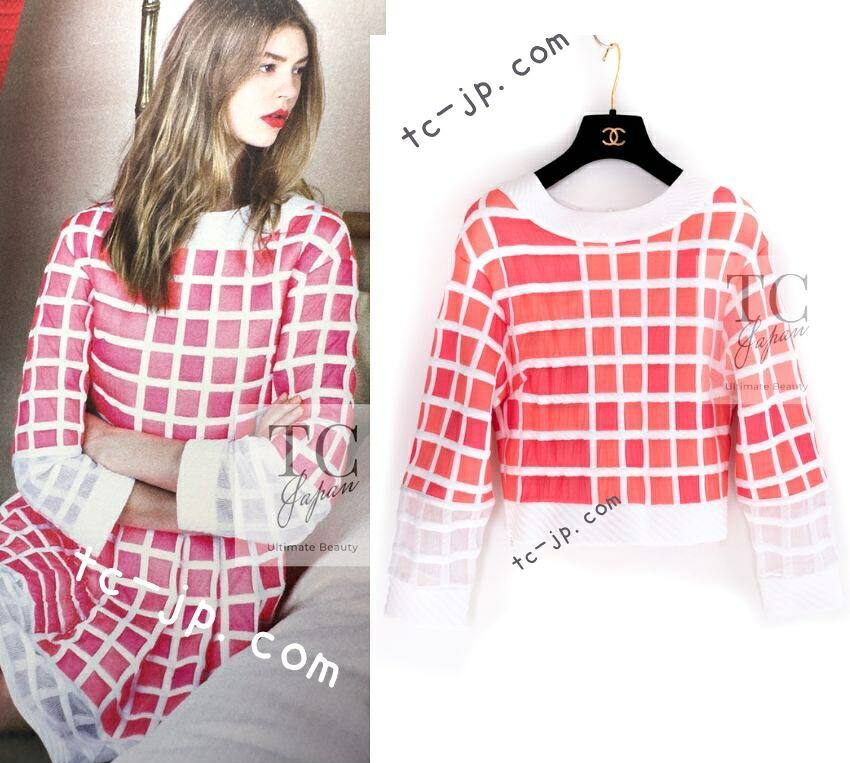 [中古] シャネル セーター トップス CHANEL ライトピンク ホワイト キルティング パールボタン カール・ラガーフェルド 超美品 34｜TC-Japan 店