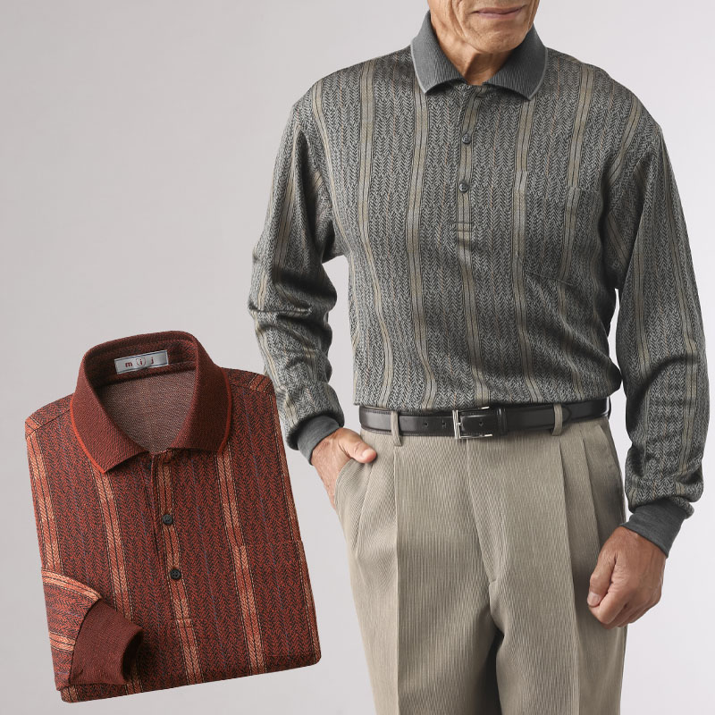 シニアファッション メンズ 80代 70代 60代 90代 秋冬 防寒 あったか 日本製 ウール入り ストライプ柄シャツ ２色組 おじいちゃん 服 プレゼント 紳士服 男性 祖父 お年寄り 老人 高齢者 ギフト