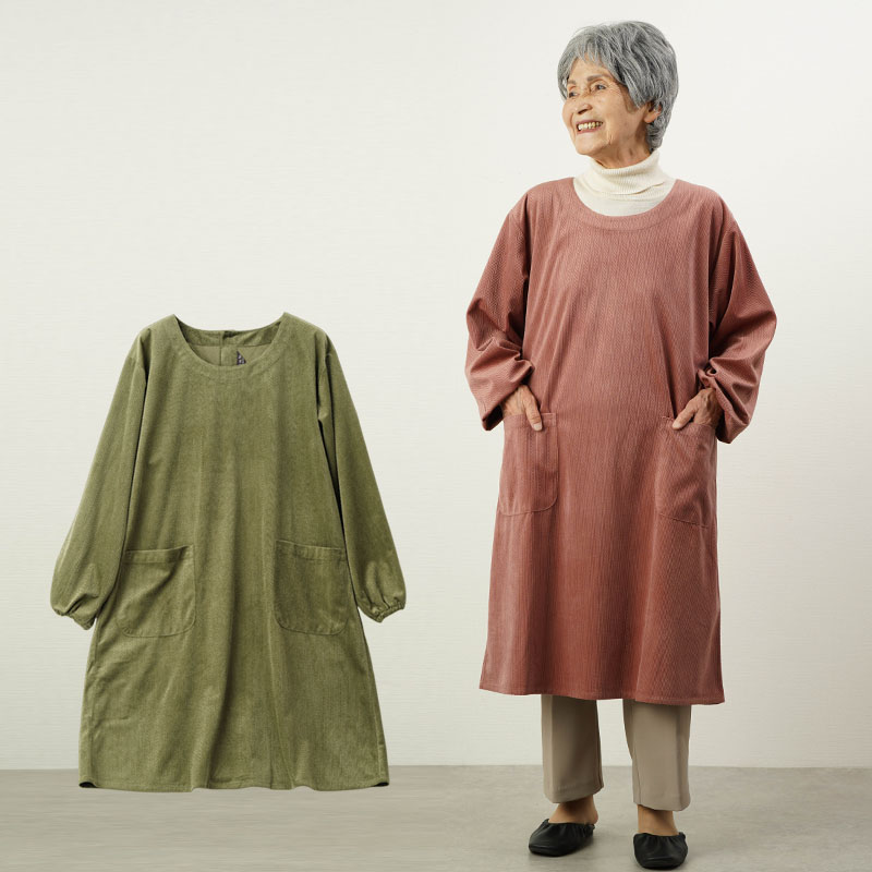 シニアファッション レディース 80代 70代 90代 秋冬 割烹着 ケーブル柄コーデュロイ ロング割烹着おばあちゃん 服 誕生日 プレゼント 婦人服 女性 ハイミセス ミセス 祖母 母の日 早割 4,752円