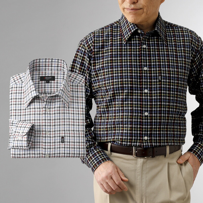 楽天市場 シニアファッション メンズ かすり調 長袖 シャツ ２色組 セット シニアファッション 70代 80代 60代 ファッション 春 夏 紳士 メンズ おじいちゃん 服 お年寄り 高齢者 プレゼント 敬老の日 プレゼント ギフト 実用的 ココわく シニアファッション