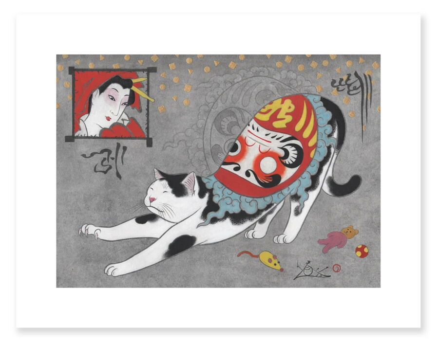 楽天市場】MonmonCats Daruma Cat Print 彫とも アートプリント Monmon 