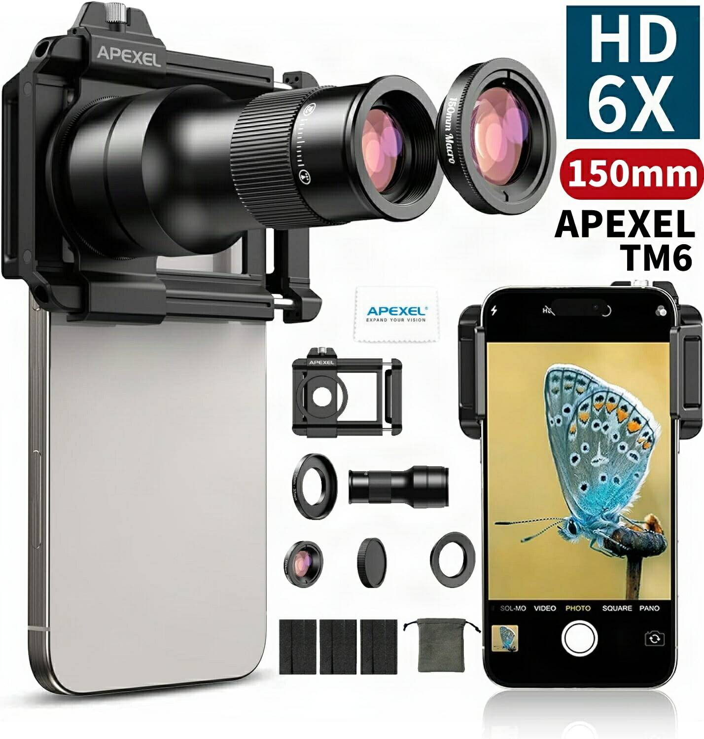 APEXEL 望遠とマクロ一体化スマホレンズ 6Xスマホ望遠レンズ Xスマホ望遠レンズ スマホレンズ 望遠レンズ スマホ HD光学レンズ 映像写し望遠鏡 単眼鏡 アイフォン望遠レンズ スマホ用望遠レンズ 携帯マクロレンズ 10,701円