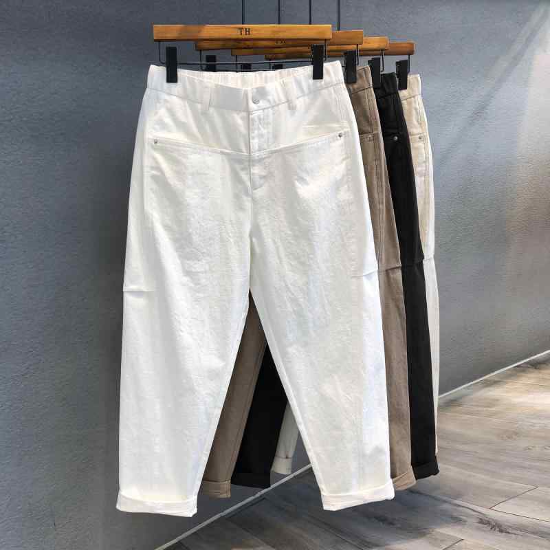メンズ 流行り物 服 成人男性用 オシャレ 分かりやすい 成年者 かっこいい 表どおり  ハイエンド 綿 白 九分丈 ズボン 心地よい 引っ切りない 点火装置